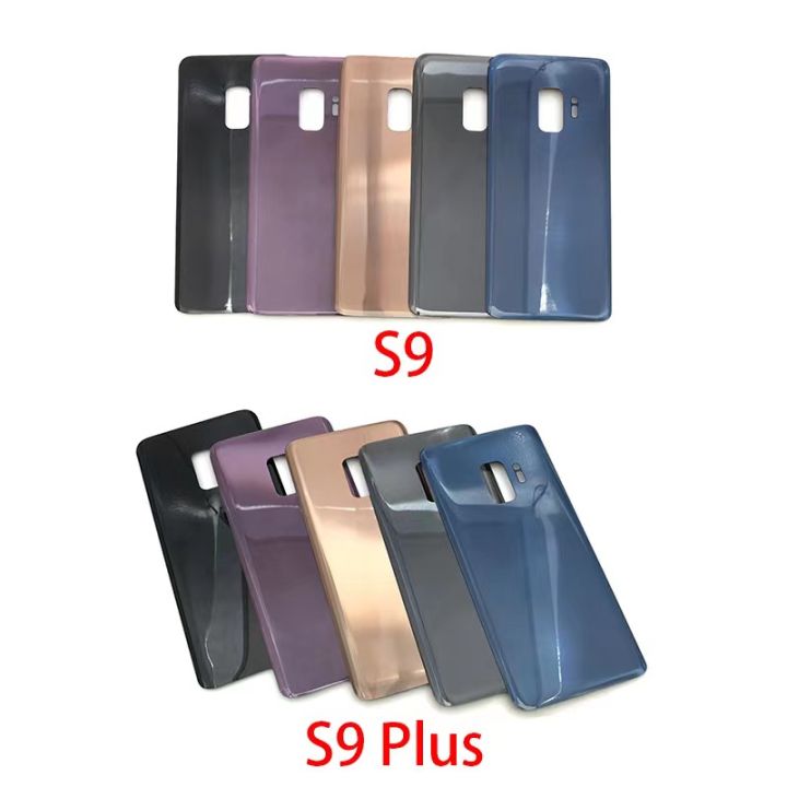 สำหรับ-samsung-galaxy-s9-plus-s9plus-g960-g965-f-ฝาครอบหลังกระจกที่มีโลโก้และกาวสำรองกรอบเลนส์เคสซองเก็บแบตเตอรีกรอบกลางด้านหลัง