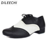 DILEECHI ผู้ชายสีดำสีขาวหนังรองเท้าเต้นรำสมัยใหม่ใหม่ผู้ใหญ่ในร่ม Outsole นุ่มรองเท้าเต้นรำห้องบอลรูม