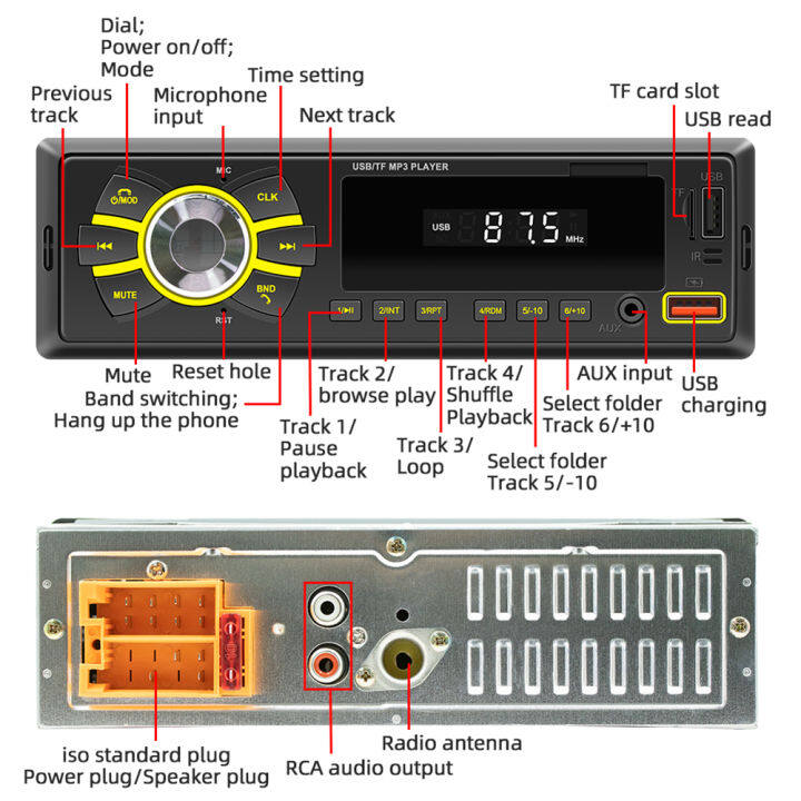 12โวลต์1-din-สเตอริโอเครื่องเล่นรถวิทยุกลางมัลติมีเดีย-aux-fm-บลูทูธเข้ากันได้สนับสนุนค้นหารถ-usb-ชาร์จเครื่องเสียงรถยนต์-tf