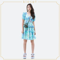 KLOSET  Havana Print Midi Dress With Ruffle (SS21-D006) เดรสกระโปรงสั้น เดรสผ้าพิมพ์ เดรสผู้หญิง เดรสแฟชั่น