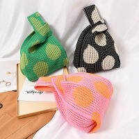 Tote Shopping Bags Casual Hollow Out Shopping Pixel Leaf Wrist Bag Knitted Bag Large Capacity