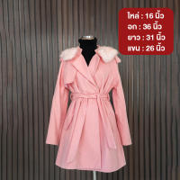 (มือสอง เหมือนใหม่) Wool Coat With Fur Pink เสื้อกันหนาวผู้หญิงลุยหิมะ ประดับเฟอร์ที่คอ มีเชือกผูกเอว สีชมพู