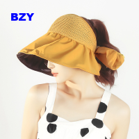 BZY หมวกหมวกกันแดดสำหรับผู้หญิงหมวกใส่ตกปลาโบว์ขอบใหญ่มีรูเปิดด้านบนหมวกทรงถังหมวกบังแดดกลางแจ้งชายหาดหมวกปานามาป้องกันรังสีอัลตราไวโอเลต