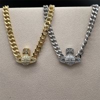 VIVIENNE WESTWOOD High Version gold and silver full diamond medium Saturn magnetic buckle chunky necklace--B8338 punk