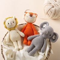 1pc Baby Toy Handmade Crochet Rattle Plush Dolls Cartoon Animal Elephant Stuffed Toys Soothing Baby Sleeping Christmas Gift