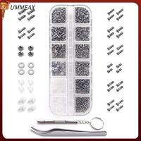 UMMEAX 1100Pcs เหล็กไร้สนิม ชุดซ่อมแว่นตา M1/M1.2/M2/M2.5 ชุดแยกสกรู พร้อมแผ่นจมูก ชุดแหวนสกรูน็อตขนาดเล็ก แว่นตาสำหรับผู้หญิง