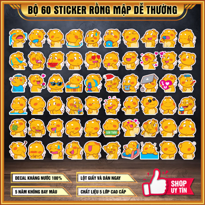 Sticker hình dán decal tem xe rồng vàng mập ú có cánh dễ thương ...