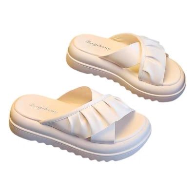 【July】 hot style fashion lotus leaf edge new net red sandals and slippers thick bottom foreign comfortable heightening fairy word