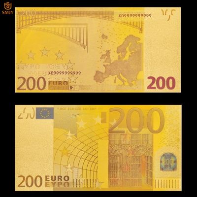 ธนบัตรทอง24K แบบยูโรส่งฟรีธนบัตร200ยูโรชุดสกุลเงินสีเงินที่เก็บธนบัตรและของตกแต่ง