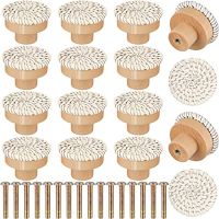 Handmade Wicker Woven Knob Cabinet Dresser Knob Round Wooden Drawer Handle Hardware Handle Cabinet Knob (Beige)