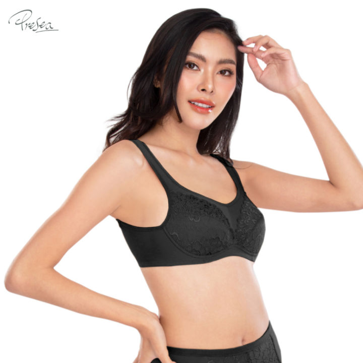 presea-บราไร้โครงตกแต่งลูกไม้-lace-bra-สีดำ-ma1503