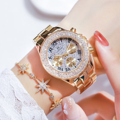 แฟชั่นผู้หญิงดู2022นาฬิกาใหม่ปลอมสามตาใบหน้าแฟชั่น Starry สุภาพสตรีเข็มขัดเหล็กกันน้ำนาฬิกาป่า