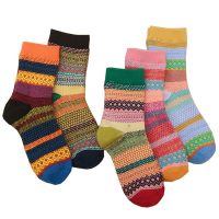 Winter New Fashion Womens Harajuku Retro Warm Striped High Quality Casual Cotton Socks 5 Pair