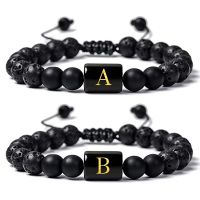 【cw】 26 Letters Lava Rock Bracelets For Men Women Essential Oils Diffuser Natural Stone Beads Braid Adjustable Lucky Bracelet Jewelry