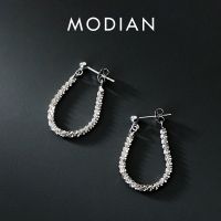 Modian 925 Sterling Silver Sparkling Line Chain Simple Stud Earrings Trendy Party Charm Ear Studs For Women Wedding Jewelry