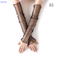 ?【Lowest price】SUTAI ถุงมือสำหรับเจ้าสาวแบบไม่มีนิ้วยาวพิมพ์ลายดอกไม้ลูกไม้สุดเซ็กซี่สำหรับผู้หญิง