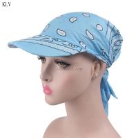 【CW】Women Unisex Visor Pre Fitted Bandana Turban Hat Boho Floral Printed Tie Knot Back Cotton Baseball Cap Adjustable Sun Head Scarf