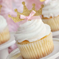 [Foocome]One Cupcake Toppers With Baby Pink Bows Gold First Birthday Decoration Kids Girls Boys Baby Shower Decoration Party Supplies