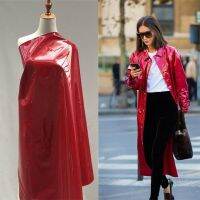 High-end Dark Red Mirror Bright Paint Leather Fabric Elastic PU Imitation Leather Sewing Material Diy Designer Clothing Fabric Furniture Protectors  R