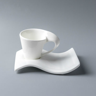 Modern Creative Pure White Cafe Espresso Coffee Cup With Saucer Chinese Porcelain Wave Design cappuccino Expresso Mug Set Teacup