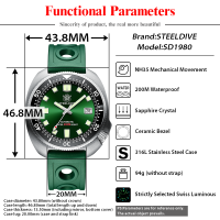 STEELDIVE SD1980ใหม่ Mechanical Dive นาฬิกา NH35 Swiss Super Luminous เซรามิค Bezel 200M กันน้ำหรูหรา Big Abalonehot