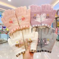 Winter Children Cartoon Knitted Plush Thickened Five Fingered Gloves Baby Girls Soft Outdoor Windproof Warm Gloves Kids Gloves