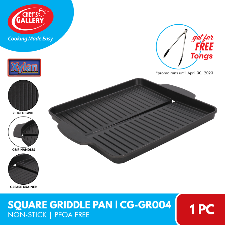 Chef's Gallery Square Griddle Pan Nonstick Grill Plate Best for