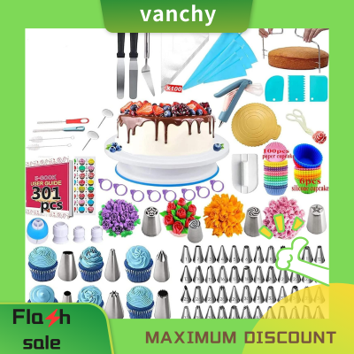 Vanchy Cake Decorating Kit, 301pcs Cake Decorating Supplies With Cake Turntable For Decorating, Pastry Piping Bag, Russian Piping Tips
