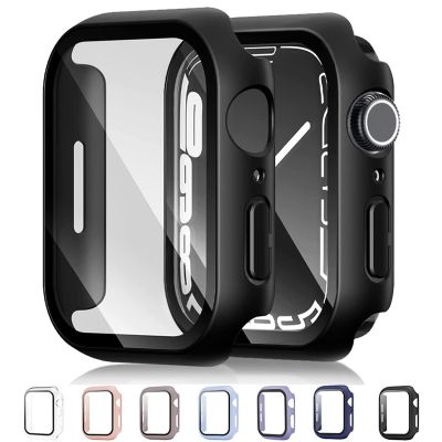 Glass+Case For Apple Watch Serie 8 7 6 SE 5 4 3 2 iWatch Case 45mm 41mm 44mm 40mm 38mm 42mm Bumper Screen Protector Cover Watch Cases Cases