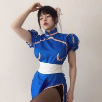 Chun Li cos เสื้อผ้า Street Fighter ขนาดใหญ่เต็มรูปแบบ cosplay Cheongsam ส่งผ้าโพกศีรษะเสื้อผ้าฮาโลวีนที่โดดเด่น