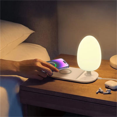 LDNIO 3 In 1 Mobile Fast Charge Station Magnetic Wireless Charger Pad โคมไฟตั้งโต๊ะไฟ LED พร้อมการชาร์จแบบไร้สาย