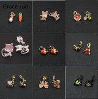 【hot】❏ஐ  GRACE Cartoon Enamel Rhinestone Clip on Earrings for Prom Ear Factory Wholesale Price