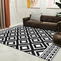 Fashion Modern Minimalist Black and White Geometric Grid Square Kitchen Living Room Bedroom Bedside Carpet Floor Mat Toilet Rug