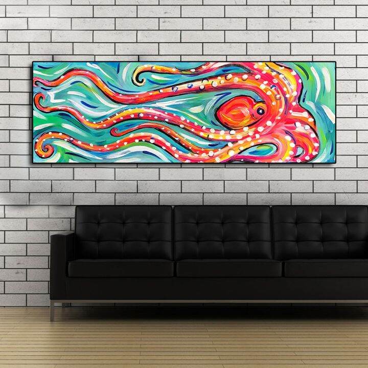 qkart-canvas-painting-wall-art-animal-oil-painting-colored-octopus-canvas-picture-for-living-room-friendship-home-decor-no-frame