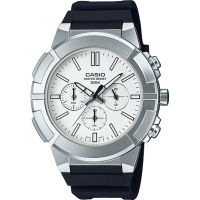 Casio นาฬิกาข้อมือผู้ชาย โครโนกราฟ กันน้ำ 50m สายเรซิน รุ่น MTP-E500 ของแท้ประกันศูนย์ CMG