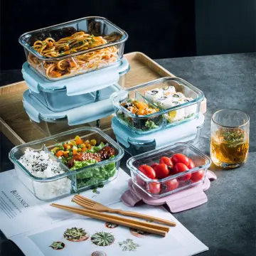 glass food lunch box full partition