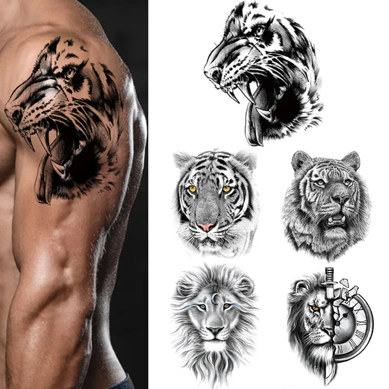 fcityin  Savi 5pcs Temporary Tattoo Stickers Combo Of Lion Wolf Tiger Wild