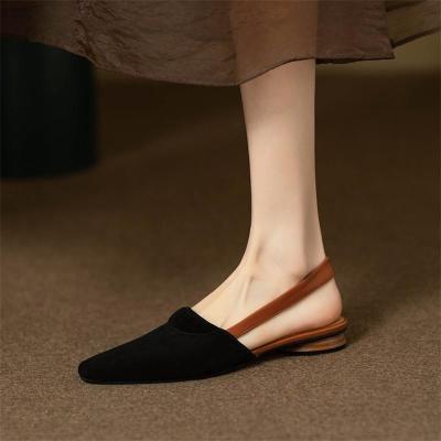 Huilm รองเท้าส้นสูงผู้หญิง,รองเท้าสำนักงานส้นเตี้ยหัวแหลมหนัง2023ฤดูร้อนสไตล์ใหม่