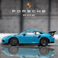 โมเดลรถโลหะผสมรถสีฟ้ายี่ห้อ Porsche 911 GT3โมเดลของเล่นเด็กรถจำลองของขวัญของสะสมการหล่อแบบโลหะสีฟ้า