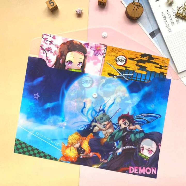 แฟ้มซองพลาสติก-a4-มีให้เลือกหลายสี-anime-demon-slayer-kimetsu-no-yaiba-kamado-tanjirou-a4-files-holder-pvc-press-button-file-bag-folder-document-organizer-tsuyuri-kanawo-stationery-gift