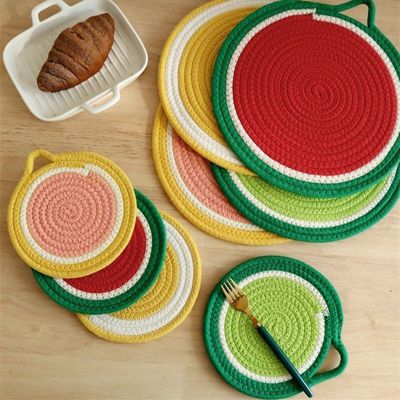 1Pc 18cm Household Kitchen Dining Table Fruit Series Round Cotton Rope Woven Placemat Pan Mat Heat Insulation Pad Coaster Pot
