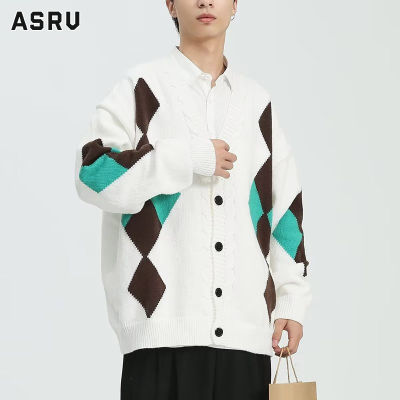 ASRV เสื้อคาร์ดิแกนชาย เสื้อคาร์ดิแกน ผู้ชาย เสื้อกันหนาว ผู้ชาย cardigan for men แจ็คเก็ตเสื้อไหมพรมถักคอวีมีฮู้ดบล็อกสีของสเว็ตเตอร์คาร์ดิกัลสำหรับผู้ชายตัดลำลอง