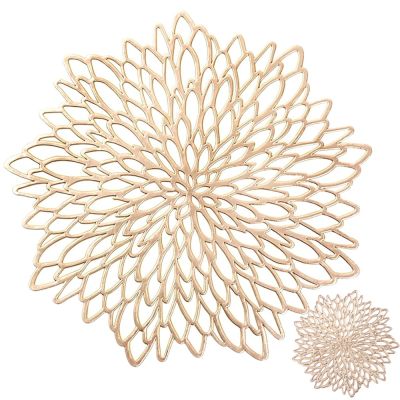 4/8Pc Gold Silver PVC Placemat Dining 38CM Table Mat Washable Flower Design 10CM Coaster for Wedding Party Home Decor Table Pads