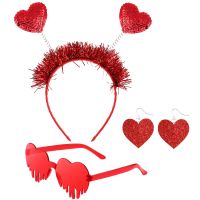 Heart Day Valentines Headbandvalentine S Sunglasses Red Hairband Headbands Women Her Party Earrings Head Gifts Band Bow Cupid