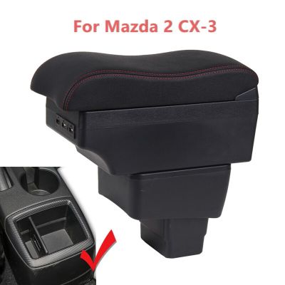 ที่วางแขนหนังสำหรับ Mazda 2 CX-3 CX3 2018 2019 2020ที่พักแขนคอนโซลกลางอุปกรณ์เสริมรถยนต์ USB เก็บของ
