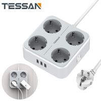 TESSAN EU ปลั๊กไฟซ็อกเก็ต6 In 1พร้อมซ็อกเก็ต AC 4พอร์ต3พอร์ต USB 2ม. สายต่อปลั๊กหลายปลั๊กซ็อกเก็ตอะแดปเตอร์ป้องกันการโอเวอร์โหลด