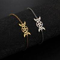 Cazador Wicca Magic Pentagram Bracelet for Women Triple Moon Goddess Stainless Steel Amulet Bracelets on Hand Jewelry 2022 Gifts