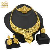 Indian Jewelry Set Wedding 24k Gold Color African Jewelry Dubai Bridal Sets Nigerian Necklace Bracelet Earring Gold Jewellery