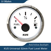 KUS New 52mm Auto Marine Fuel Oil Level Gauge Meter 0-190 ohm 240-33ohm with Red Yellow Backlight 12V/24V for Car Boat