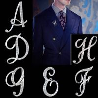 Initial Letter A Z Men Women Scarf Suit Blazer Lapel Collar Charming Crystal Rhinestone Metal Brooch Pin Fashion Party Jewelry